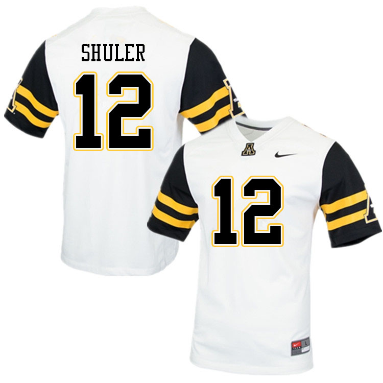 Men #12 Navy Shuler Appalachian State Mountaineers College Football Jerseys Sale-White